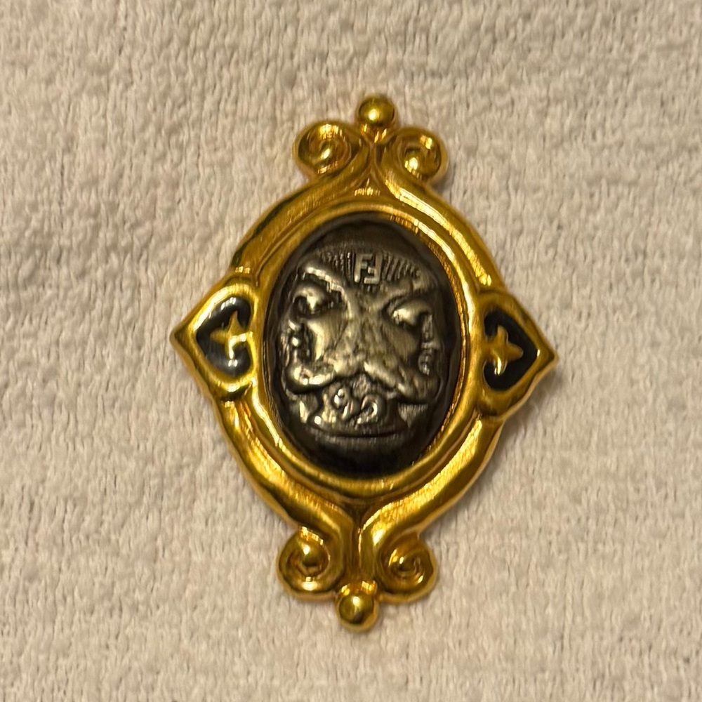 Fendi Gold and Silver Medallion Brooch